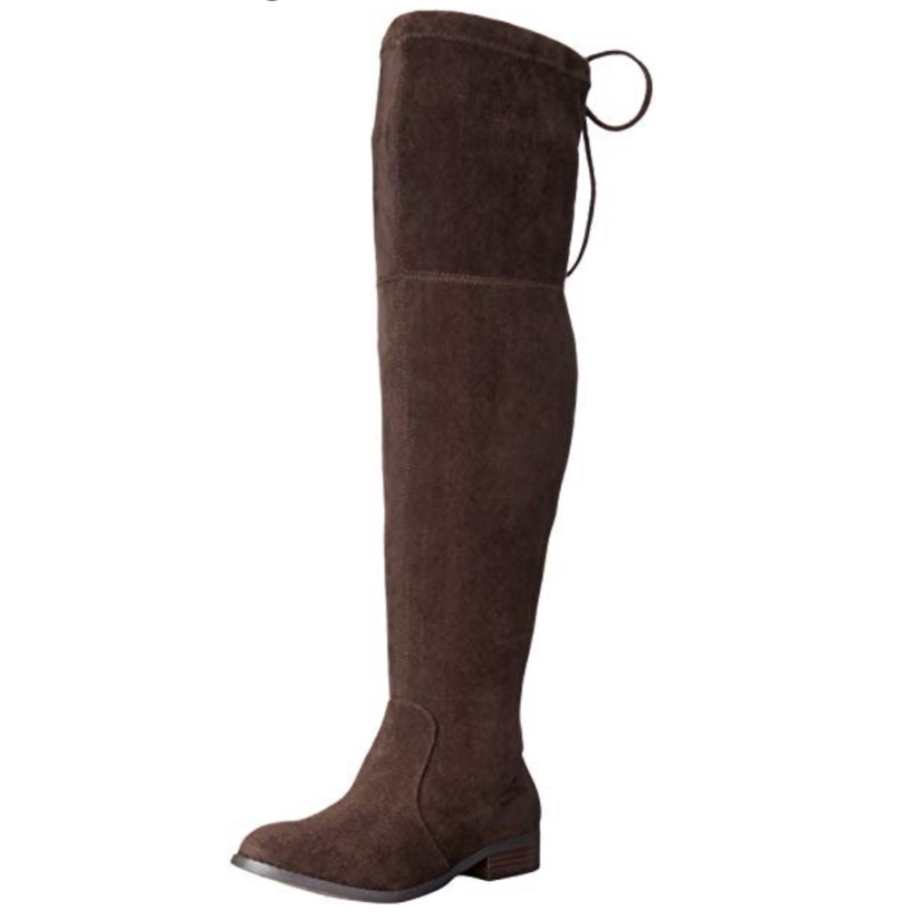 Texas Coffee Soft Over The Knee Lace Back Boots - Picture 2 of 5